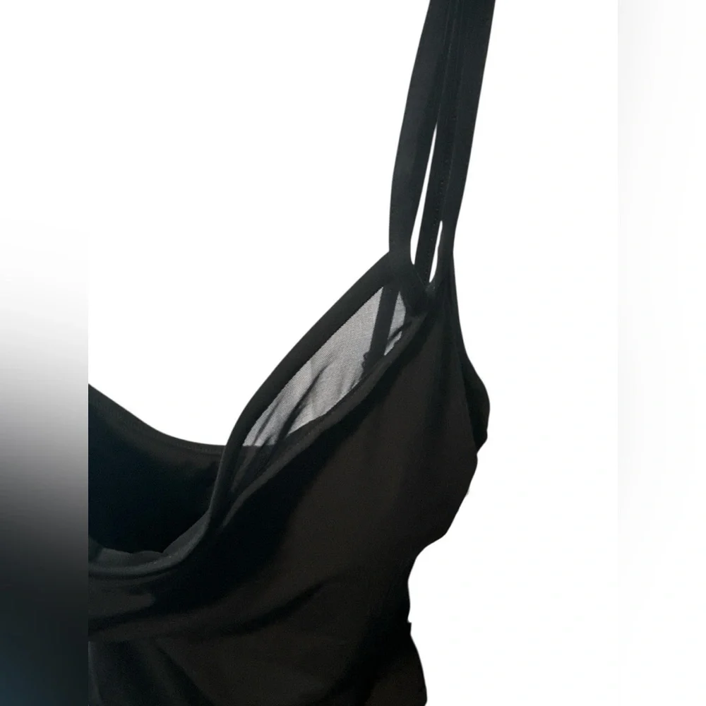 NWT Gottex One Shoulder One Piece Swimsuit Black Size 12 Mesh details adjustable